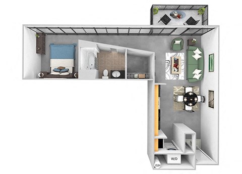 Floor plan for 1 bed, 1 bath, 751 sqft